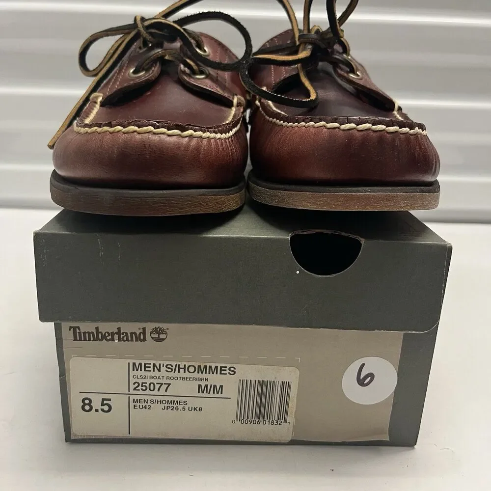 TIMBERLAND MEN CLASSIC 2 EYE ROOT BEER SHOE BROWN FULL GRAIN BOAT SHOE SZ 8.5 M